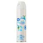 Tall white Great Value Linen Fresh aerosol air freshener can with blue floral label on white background