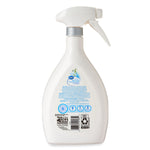 Rear view of Great Value Linen Fresh fabric refresher spray bottle showing back label, barcode and recycle symbol