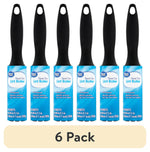 Six Great Value travel-size lint rollers with black handles and blue product labels shown in a row above a beige banner reading “6 Pack.”