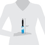 Graphic silhouette showing a hand holding a Great Value travel lint roller with a 6½” height marker for size reference.