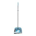 Full-length view of a blue Great Value lobby broom and dustpan set standing upright on white background