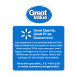 Great Value logo and a blue guarantee panel with customer satisfaction and contact details