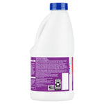 Rear view of Great Value Low-Splash Bleach bottle showing precaution text, recycling symbol and product label details on white background