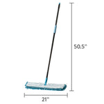 Great Value microfiber flip mop with measurements indicated, showing 21" head width and 50.5" overall height on white background