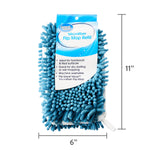 Packaged blue microfiber mop refill with printed dimensions 6" width and 11" height indicated beside the product.