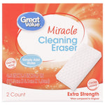 Great Value Miracle Cleaning Eraser retail box with product name and orange graphic background