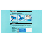 Product back panel showing directions, caution text and small instructional icons on a blue background