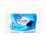Packaged Great Value Non-Scratch Scrub Sponges with blue graphic and single sponge image on white background.