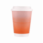 Single Great Value insulated paper hot cup with white lid showing an orange-to-pink gradient design on a white background