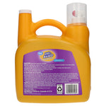 Rear view of yellow Great Value Oxi-Based laundry detergent jug with caution text and barcode on purple label