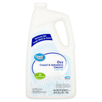 White plastic jug of Great Value Oxy Carpet & Upholstery Cleaner with label showing bubbles and green 2X icon