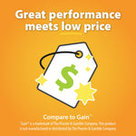 Orange infographic panel reading ‘Great performance meets low price’ with price-tag icon and ‘Compare to Gain’ text