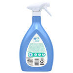 Rear view of a blue Great Value spray bottle showing the back label and product information for Pet Odor Eliminator