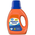 Orange Great Value Premium Clean laundry detergent bottle with blue cap and front label showing 25 loads