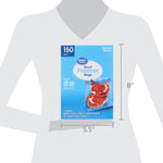 Product size graphic showing Great Value quart freezer bag box over torso silhouette
