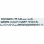 Close-up label text showing directions and ingredients: 'DIRECTIONS FOR USE: Refill once a month. INGREDIENTS: NON-IONIC SURFACTANTS, POLYETHYLENE‑POLYPROPYLENE GLYCOL'