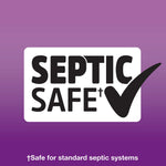 Bold "SEPTIC SAFE" badge with a checkmark on a purple background and small note about standard septic systems