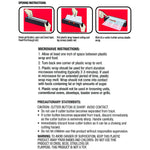 Instruction sheet with three illustrated steps for using the slide cutter and microwave cautions