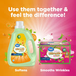 Promotional graphic showing Great Value Ultimate Fresh fabric softener bottle next to Paradise Fresh dryer sheets box with tagline