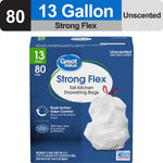 Great Value Strong Flex box showing 13 gallon and 80 bags header with product box image