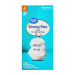 Tall product box of Great Value Strong Flex small drawstring garbage bags with teal background and tied white bag graphic
