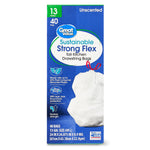 Clean studio shot of the Great Value Sustainable Strong Flex tall kitchen drawstring bag box on white background
