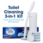 Great Value 3-in-1 toilet cleaning starter kit with handle, caddy and scrub pads shown