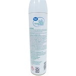 Rear view of Great Value Tranquil Ocean Waves aerosol can showing directions, warnings and small recycling and hazard icons