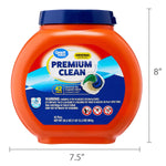 Front product image of the orange Great Value Premium Clean tub with blue lid and printed 7.5" by 8" size guides