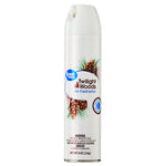 Tall white aerosol can of Great Value Twilight Woods air freshener with pinecone graphic and nozzle cap