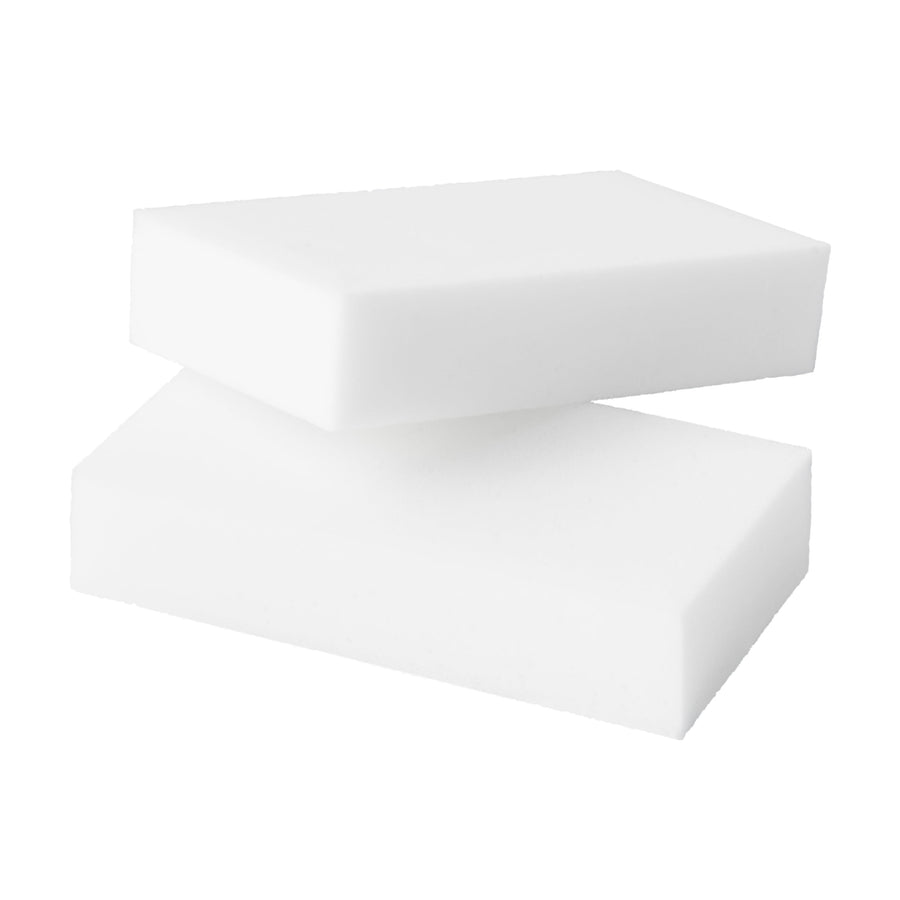 Two white rectangular cleaning eraser blocks stacked, shown on a plain white background.