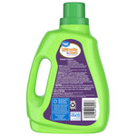 Rear view of a bright green Great Value Ultimate Fresh detergent bottle showing the product label and barcode