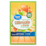Front-facing box of Great Value Ultimate Fresh dryer sheets with orange-green floral design and 240 sheets badge