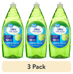 Three Great Value Ultra Dish Liquid crisp apple bottles displayed with a '3 Pack' label beneath on white background