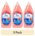 Three Great Value Ultra Dish Liquid pomegranate bottles side-by-side on white background with '3 Pack' label below