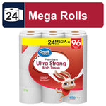 Pack of Great Value Ultra Strong bath tissue showing 24 mega rolls packaging with bunny mascot