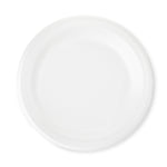 Plain white Great Value soak-proof foam plate photographed on a white background showing rim detail