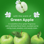 Green background with sliced and whole green apples and copy describing the scent of green apple for the product