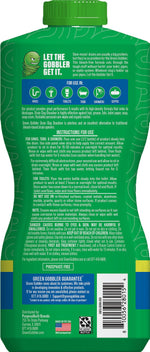 Back label of Green Gobbler Drain Clog Dissolver with usage instructions, warnings and barcode