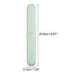Single speckled pale green cylindrical toothbrush travel case shown vertically with measurements 20.5cm / 8.07" and 3.1cm / 1.22".