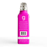 Rear view of magenta Grin oral rinse bottle showing back label and barcode.