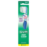 Front-facing G•U•M Deep Clean toothbrush blister card showing blue-handled brush and soft designation