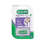 G•U•M Ortho Wax blister card showing product name, mint leaf icon and purple travel case visible through packaging