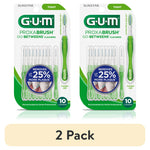 Pair of GUM Proxabrush Go-Betweens packages showing green-handled interdental brushes in blister packs