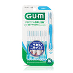 Front view of GUM Proxabrush Go-Betweens wide interdental brush blister pack with blue handle