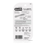 Back of GUM Proxabrush package showing usage instructions, diagrams and barcode on white card