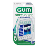 GUM Soft-Picks Advanced retail blister pack showing clear case of picks, branding and 60 picks callout