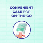 Infographic reading "Convenient case for on-the-go" with circular photo of a clear case of GUM Soft-Picks