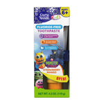 Front-facing Guru Nanda Kids fluoride-free toothpaste retail box with monster characters and strawberry mango label.