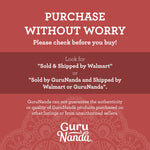 Red informational graphic advising customers to check seller details with GuruNanda logo and guidance
